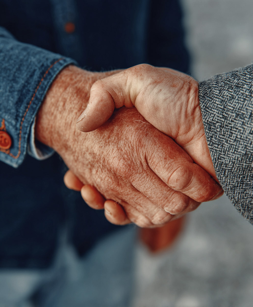 Poignée de main entre deux professionnels symbolisant un accord, un partenariat ou une entente contractuelle.